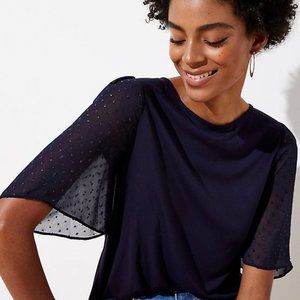 LOFT NWT Shimmer Dot Flare Sleeve Mixed Media Top